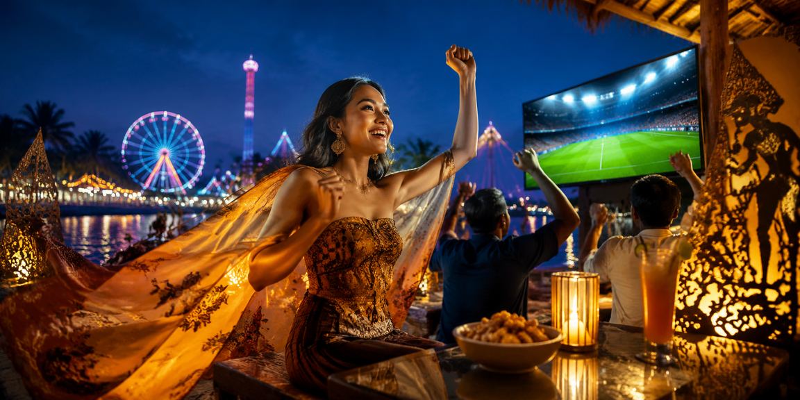 Seseorang menikmati waktu santai di pantai sambil menggunakan perangkat mobile untuk hiburan
