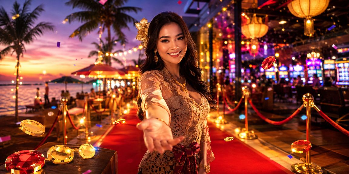 Suasana pasar malam dengan aktivitas taruhan dan hiburan digital yang ramai